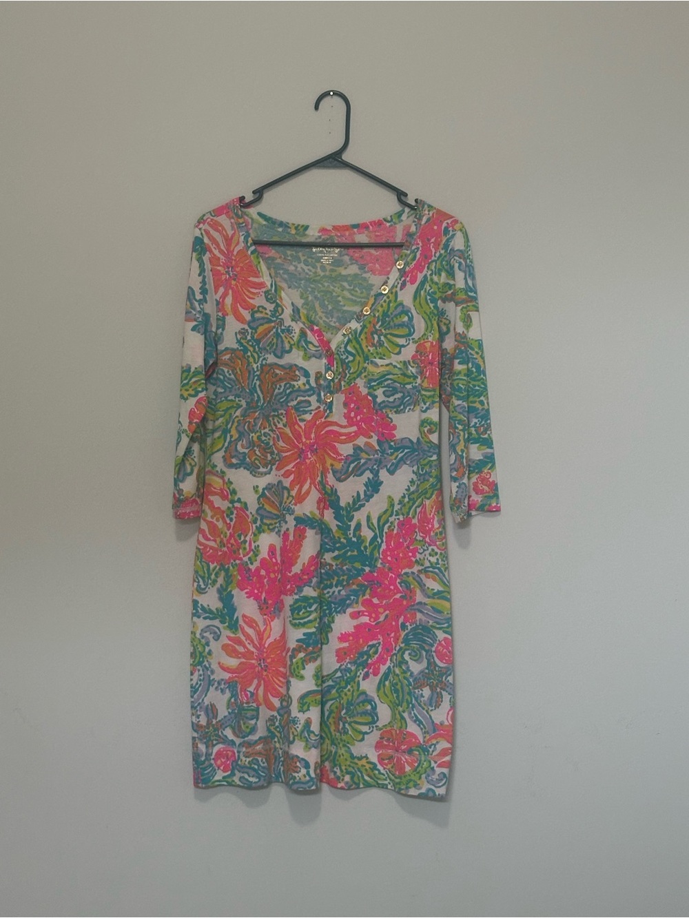 Lilly Pulitzer Bright Floral V-Neck Women’s Dress - Pink & Green